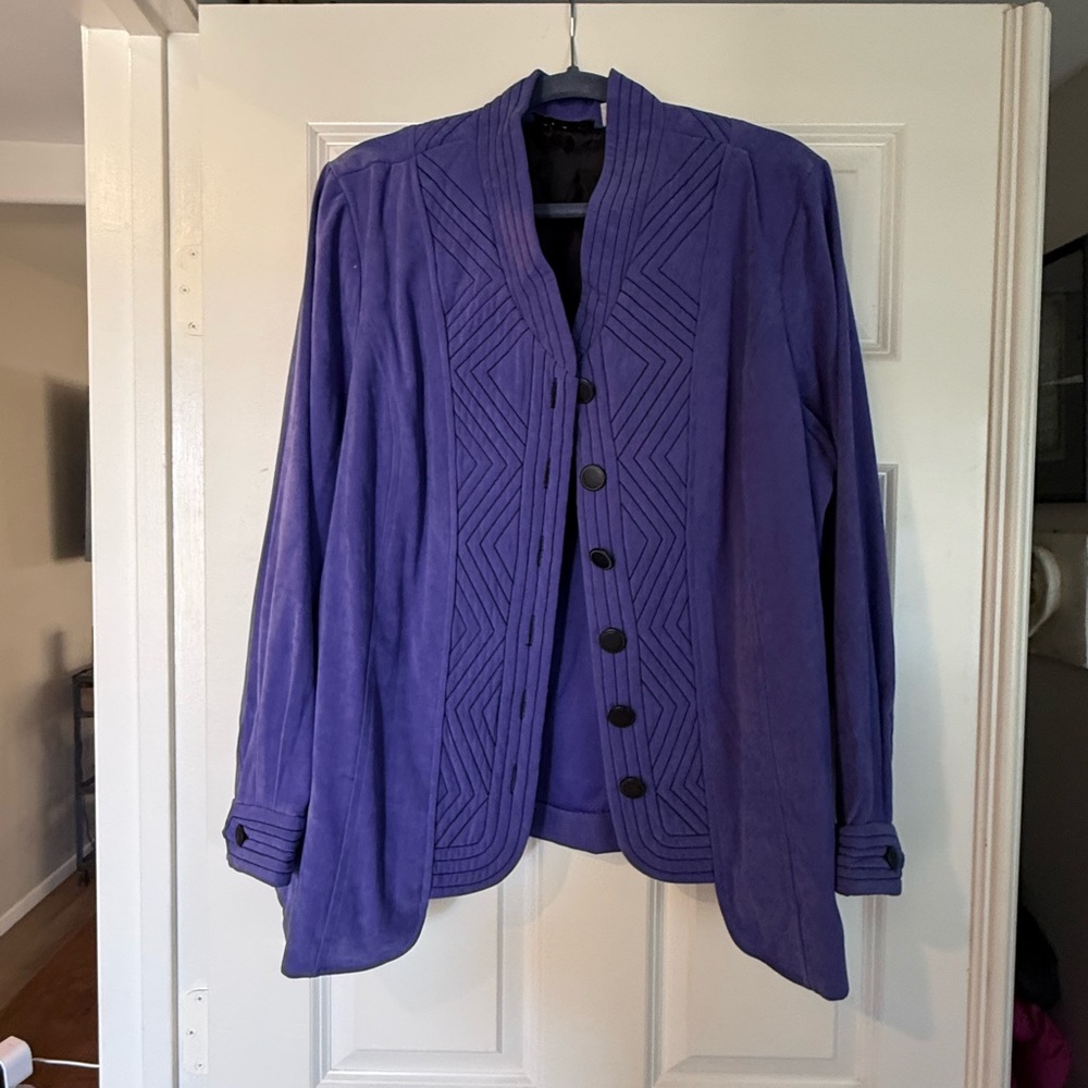 Bob Mackie Wearable Art Purple kimono Blazer with Textured Fabric Classic Collar